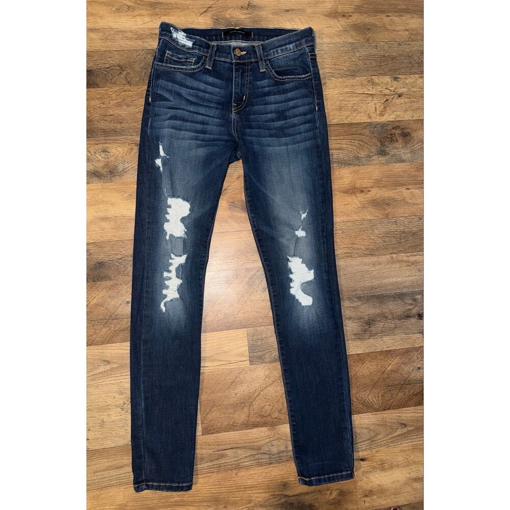 Flying monkey women’s distressed mid rise ankle skinny blue jeans